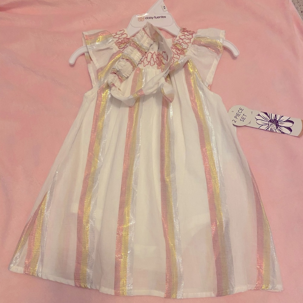 Toddler shiny striped dress w/headband